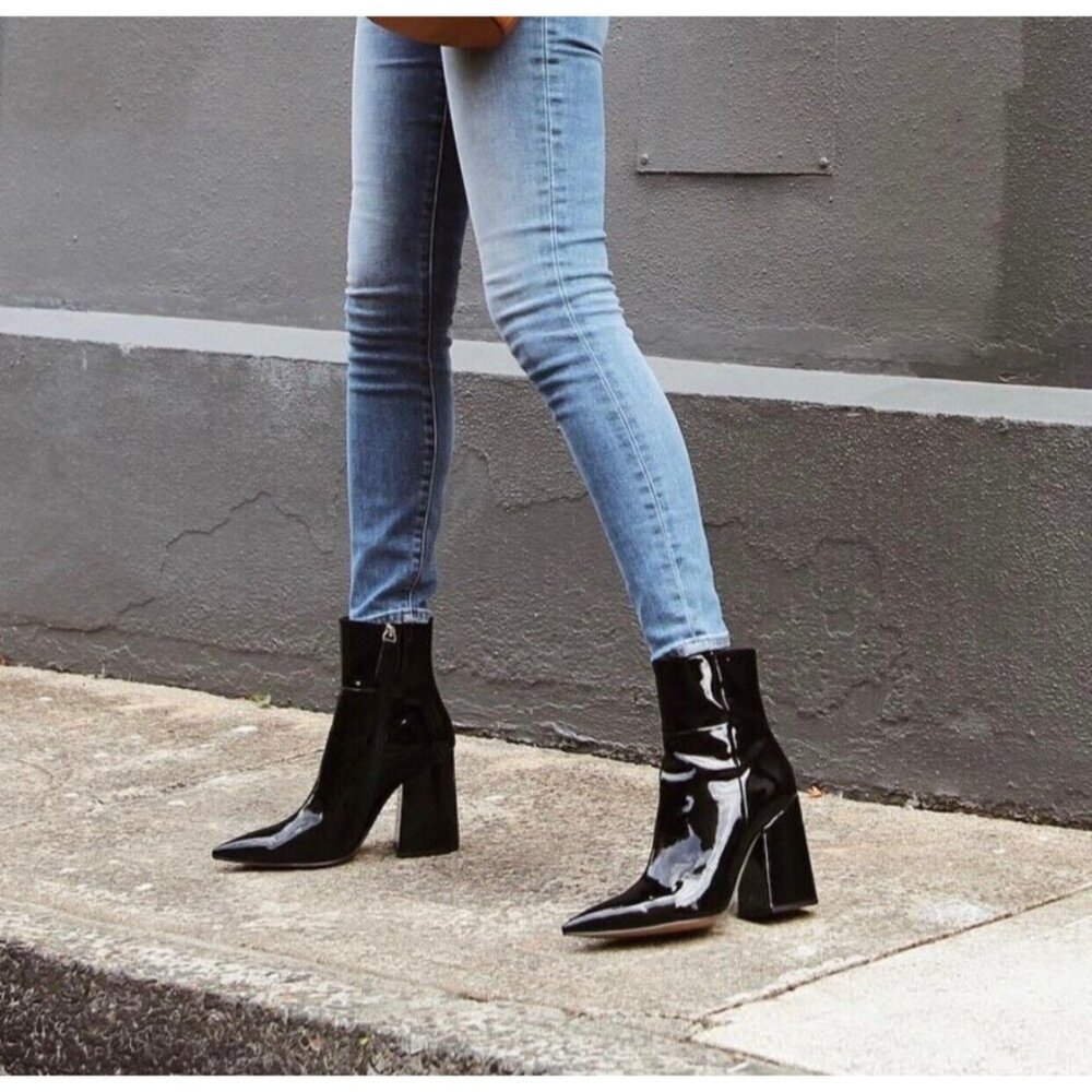 ALIAS MAE ‘Ahara’ Black Leather Patent Boots Revolve $299.99 Womens EUR 37